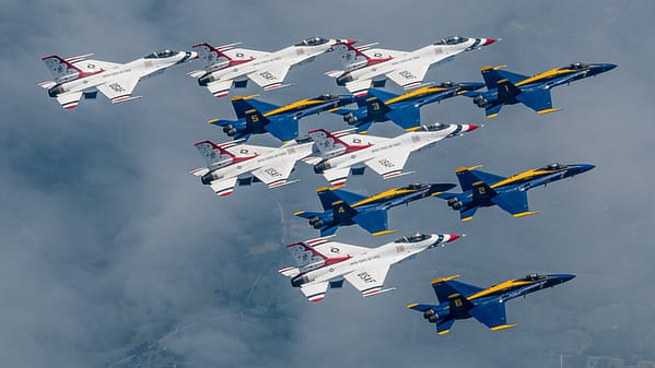 US Air Force Thunderbirds and US Navy Blue Angels Joint Formation - AirshowStuff
