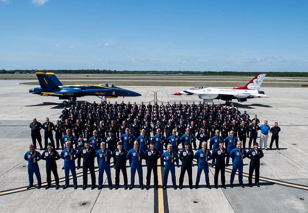 US Air Force Thunderbirds and US Navy Blue Angels Group Photo
