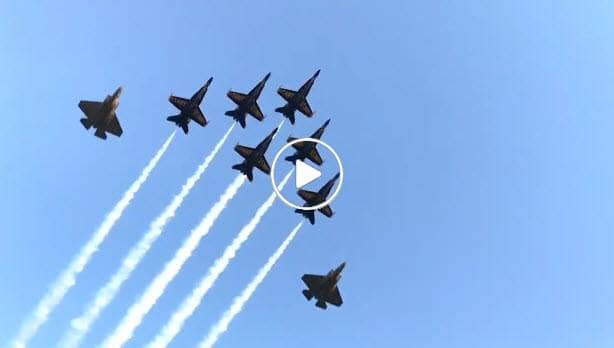 WATCH: Blue Angels Soar Over Pensacola Beach With F-35s At Sunset