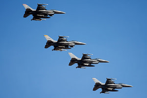 Colorado Air National Guard F-16s leading a pair of Shaw AFB F-16s