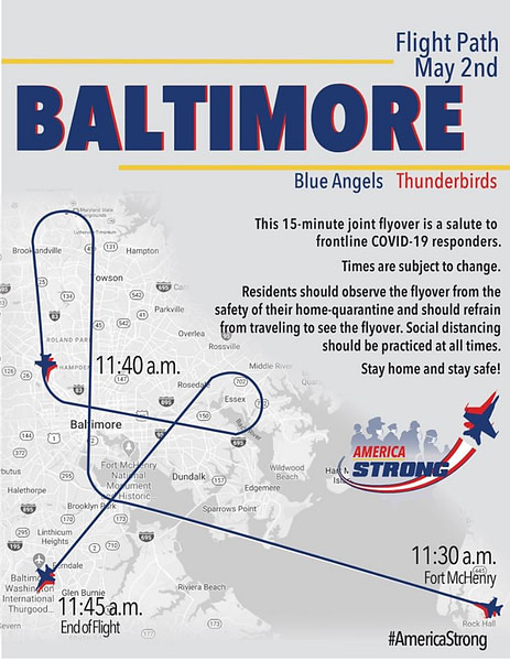 US Navy Blue Angels/US Air Force Thunderbirds Flyover Route Map - AirshowStuff