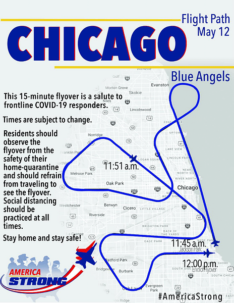 US Navy Blue Angels Chicago Flyover Route - Operation America Strong - AirshowStuff