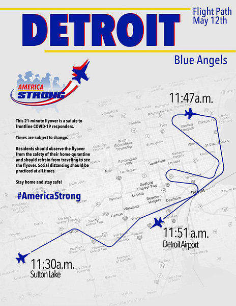 US Navy Blue Angels Detroit Flyover Route - Operation America Strong - AirshowStuff