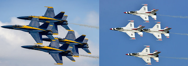 US Navy Blue Angels and USAF Thunderbirds