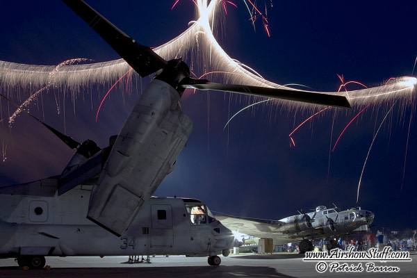V-22 Osprey and B-17 Flying Fortress Fireworks