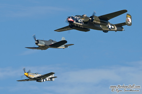 B-25 Mitchell, F4U Corsair, P-51 Mustang Formation - Arsenal of Democracy Flyover in Washington DC