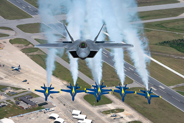 US Navy Blue Angels and US Air Force F-22 Raptor Photo Flight - AirshowStuff