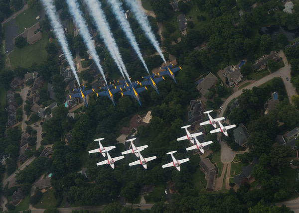 US Navy Blue Angels and Canadian Forces Snowbirds In Formation