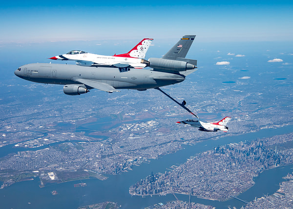 US Air Force Thunderbirds and US Navy Blue Angels Joint Formation Over New York City - AirshowStuff