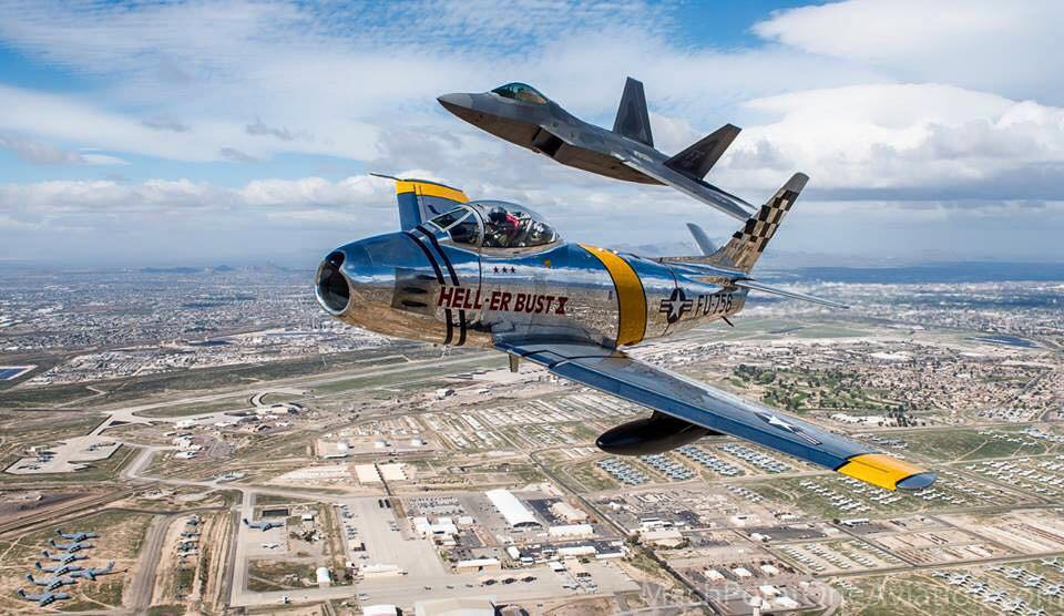 F-22 Raptor and F-86 Sabre Air to Air - USAF Heritage Flight
