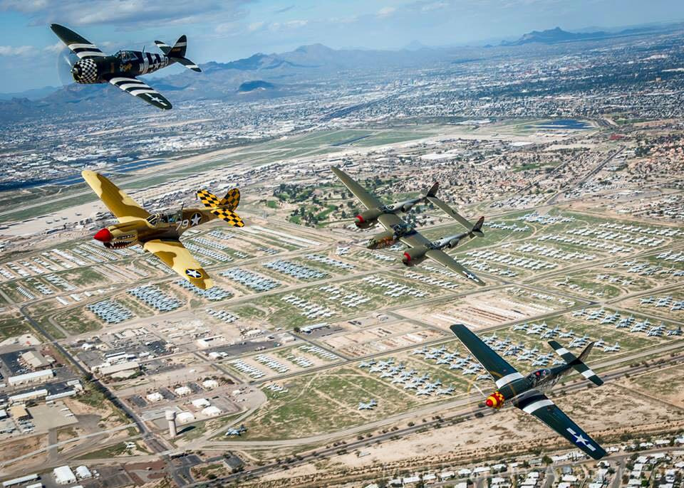 P-38 Lightning, P-40 Warhawk, P-51 Mustang, P-47 Thunderbolt Air to Air - USAF Heritage Flight