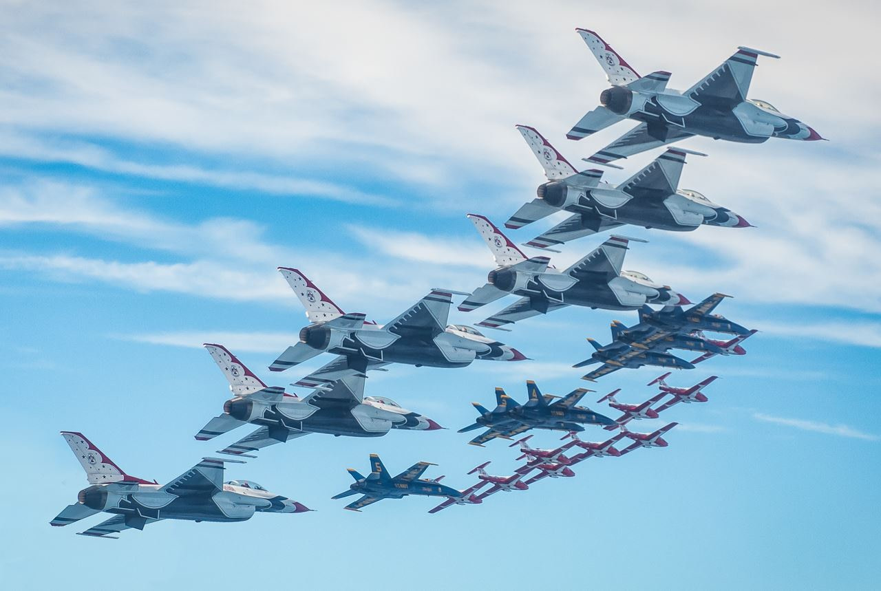 Blue angels and thunderbirds fly together new arrivals