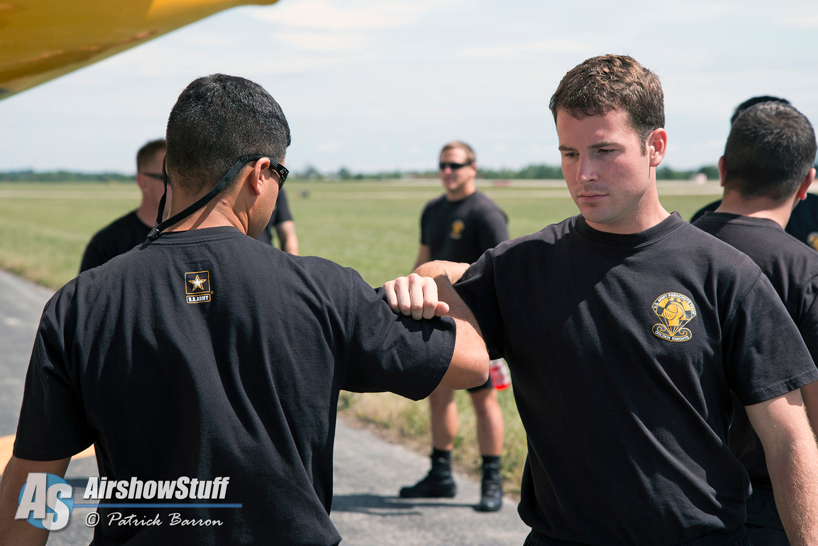 A member of the U.S. Army Golden Knights Parachute team performs a